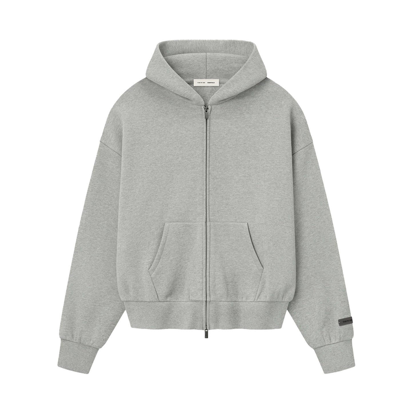 FEAR OF GOD ESSENTIALS CLASSIC FLEECE ZIP-UP HOODIE CONCRETE HEATHER