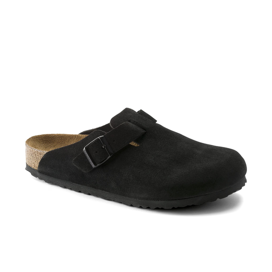 BIRKENSTOCK BOSTON SOFT FOOTBED SUEDE LEATHER BLACK