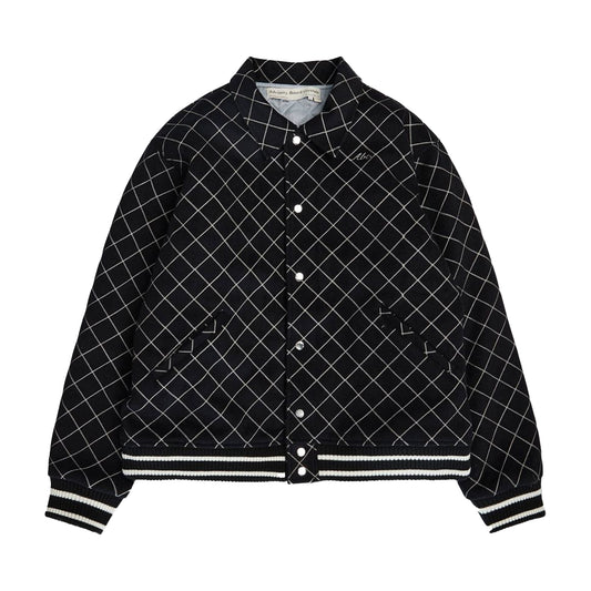 ADVISORY BOARDS CRYSTALS Abc. DIAMOND CHAIN STITCH QUILTED VARSITY JACKET