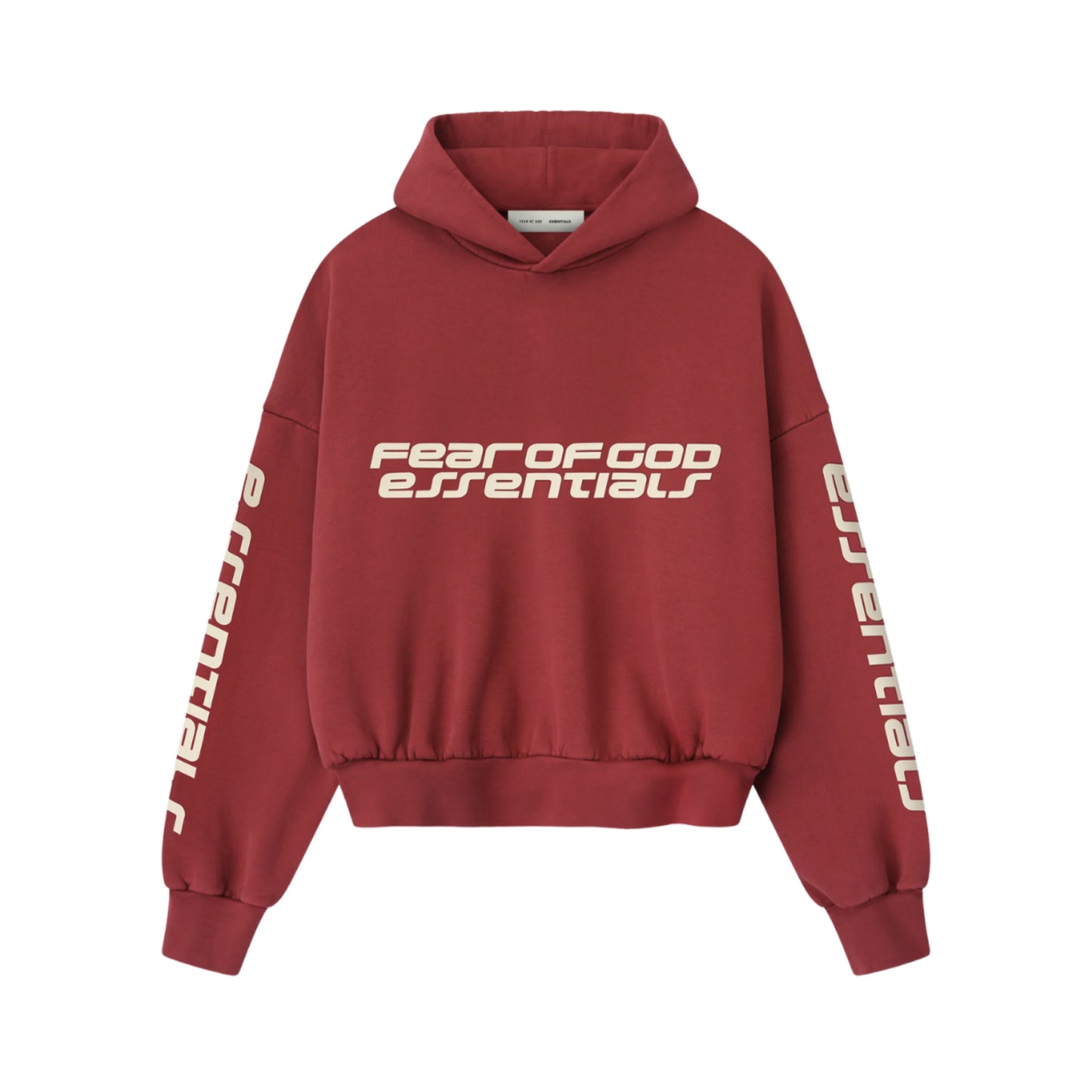 FEAR OF GOD ESSENTIALS CROPPED RELAXED HOODIE CRIMSON