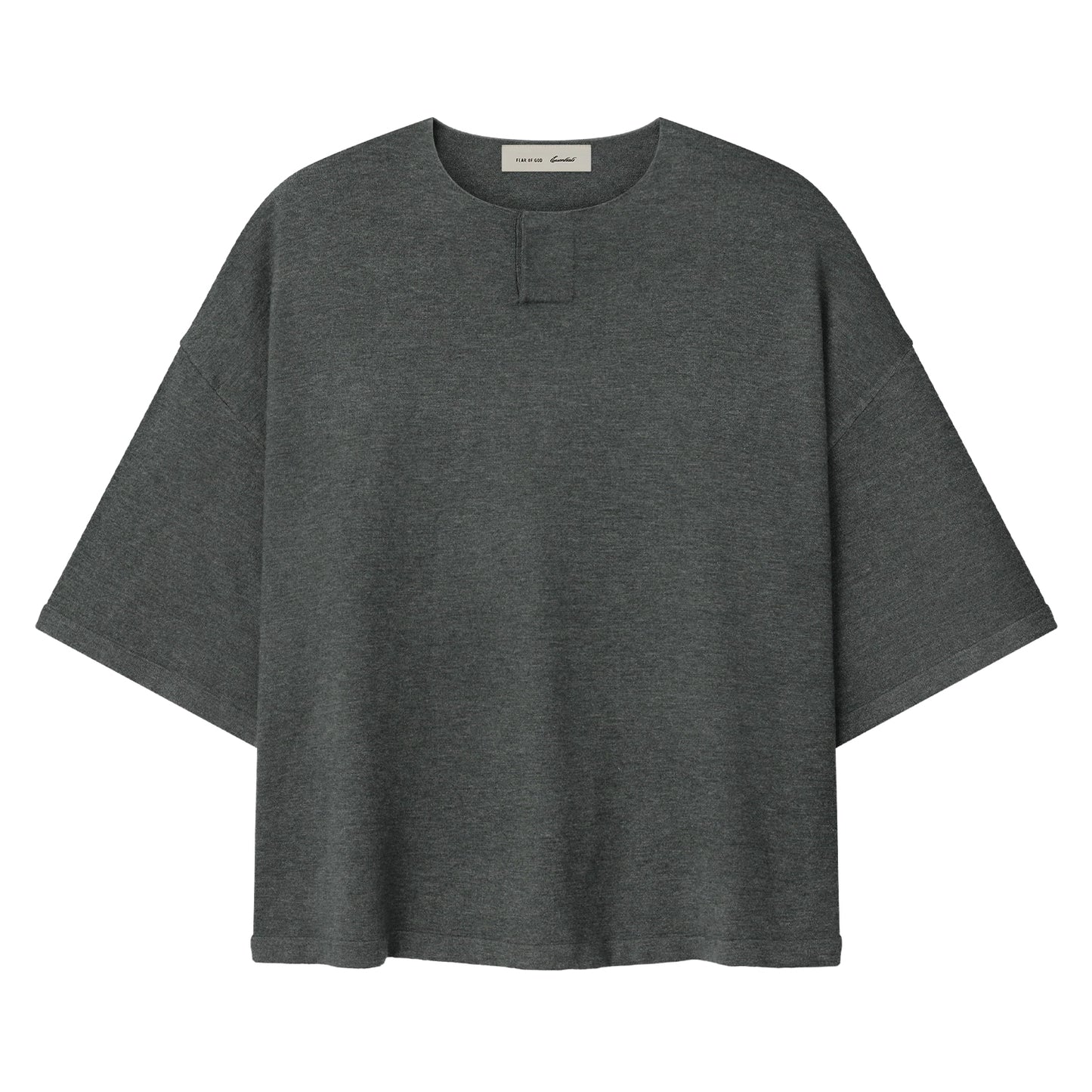 FEAR OF GOD ESSENTIALS SOFT KNIT SHORT SLEEVE HENLEY IRON GREY