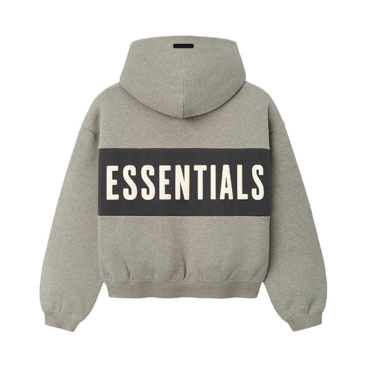 FEAR OF GOD ESSENTIALS KIDS CROPPED RELAXED PANELLED HOODIE SEAL HEATHER/IRON GREY