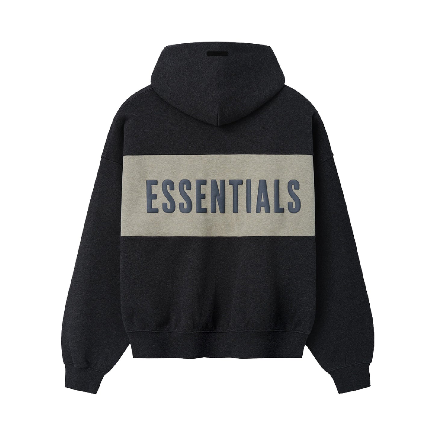 FEAR GOD ESSENTIAL CROPPED RELAXED PANNELED HOODIE IRON GREY HEATHER/SEAL HEATHER