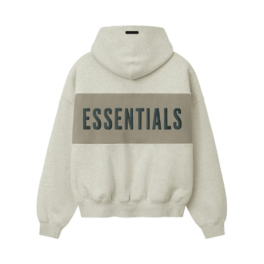 FEAR OF GOD ESSENTIAL CROPPED RELAXED PANELLED HOODIE SEAL VANILLA HEATHER/SEAL