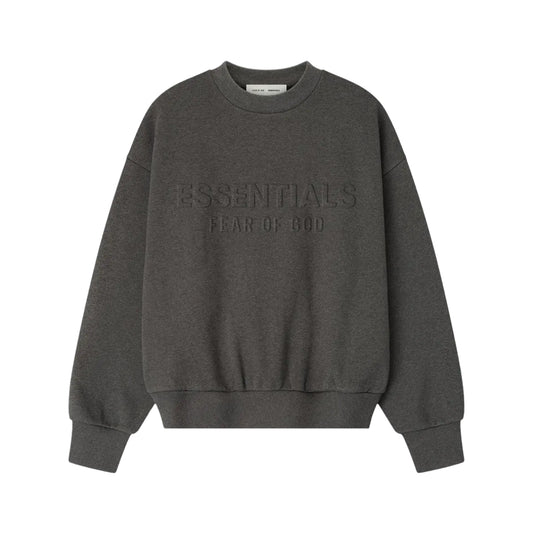 FEAR OF GOD ESSENTIALS EMBOSSED CLASSIC CREWNECK SWEATSHIRT CHARCOAL HEATHER