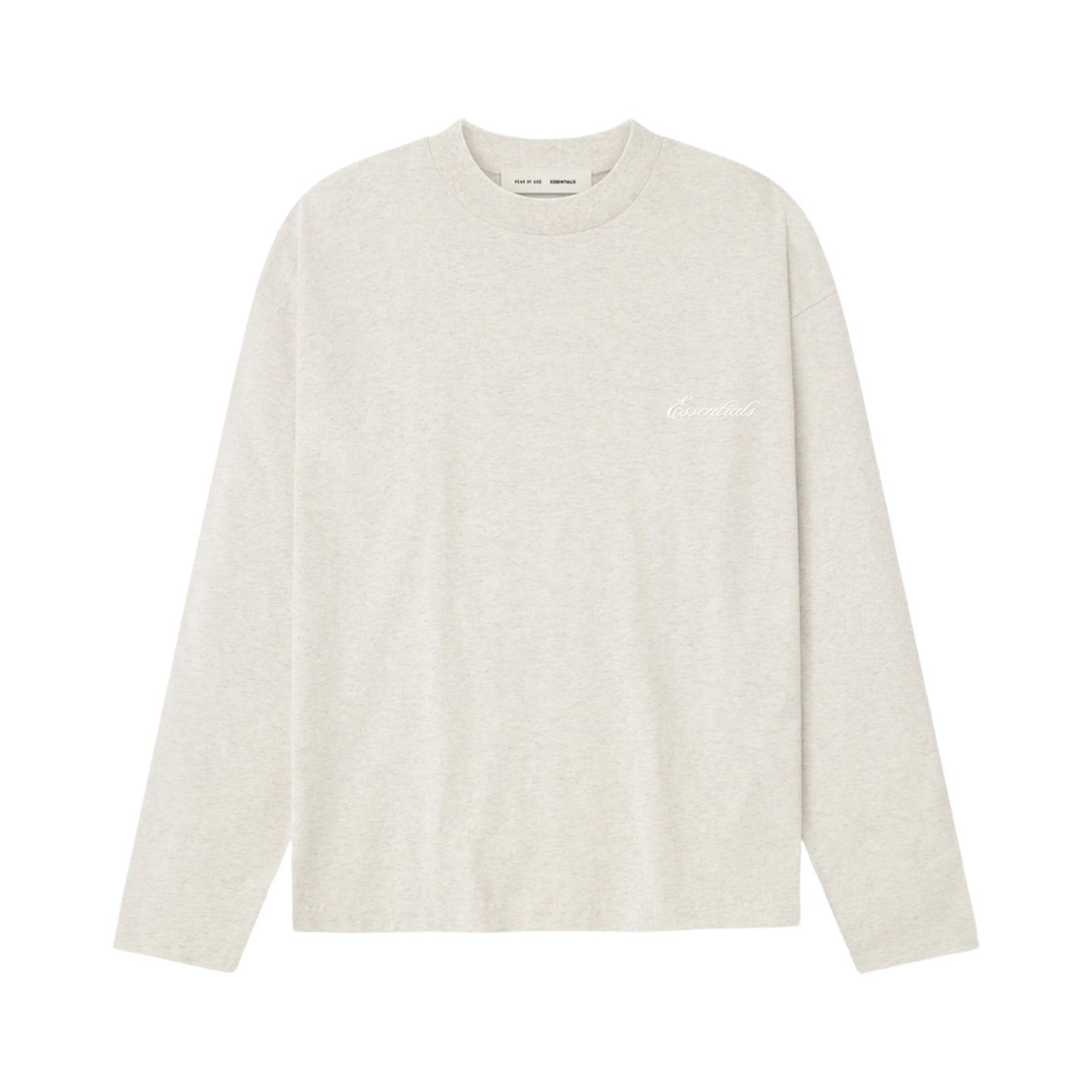 FEAR OF GOD ESSENTIALS EMBROIDERED CLASSIC LONG SLEEVE TEE OATMEAL HEATHER