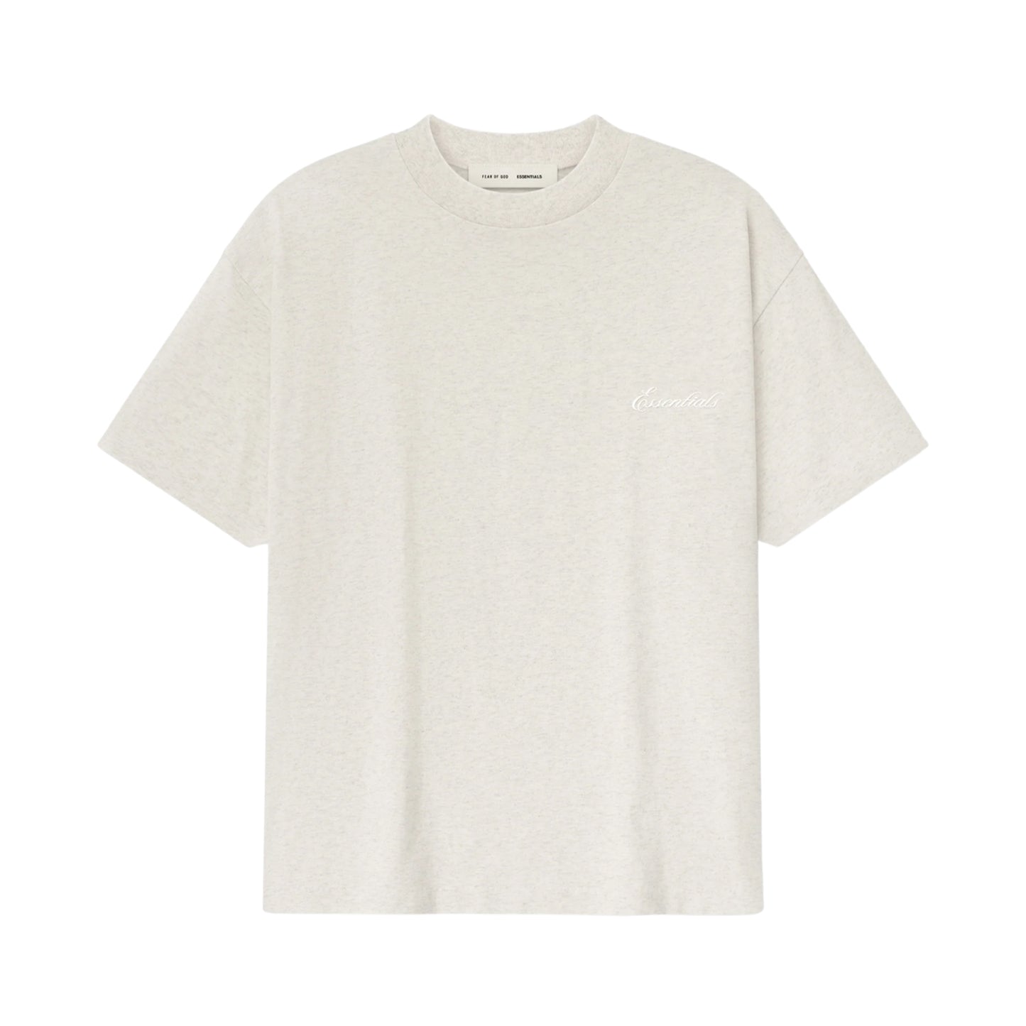 FEAR OF GOD ESSENTIALS EMBROIDERED CLASSIC SHORT SLEEVE TEE OATMEAL HEATHER