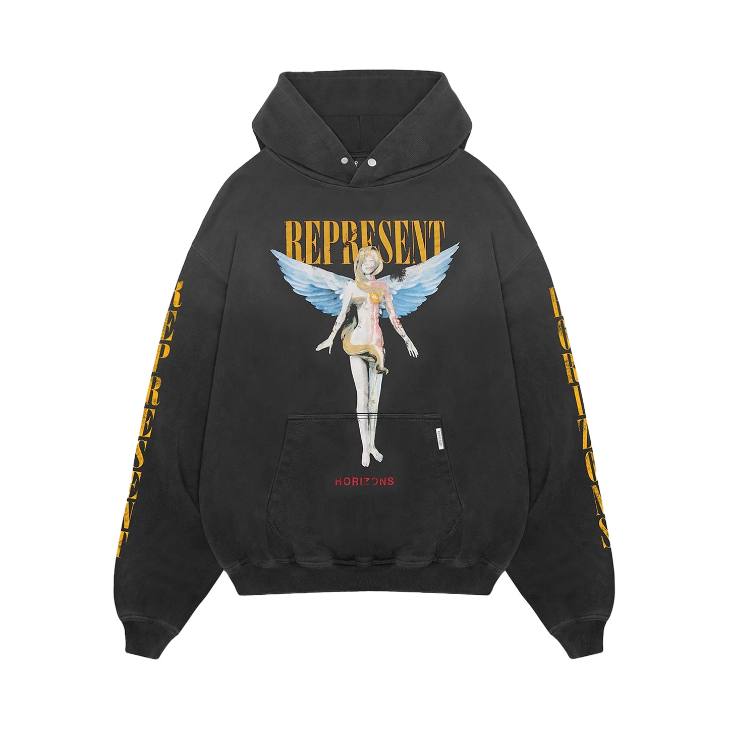 REPRESENT REBORN HOODIE AGED BLACK