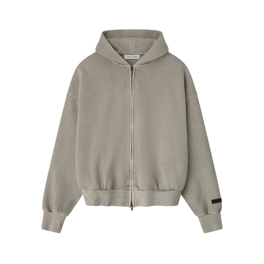 FEAR OF GOD ESSENTIALS EMBROIDERED CLASSIC FULL ZIP HOODIE SMOKE GREY