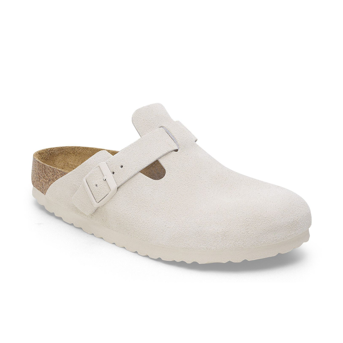 BIRKENSTOCK BOSTON SOFT FOOTBED SUEDE LEATHER ANTIQUE WHITE