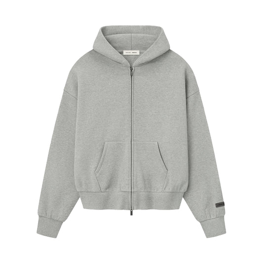 FEAR OF GOD ESSENTIALS CLASSIC FLEECE ZIP-UP HOODIE CONCRETE HEATHER