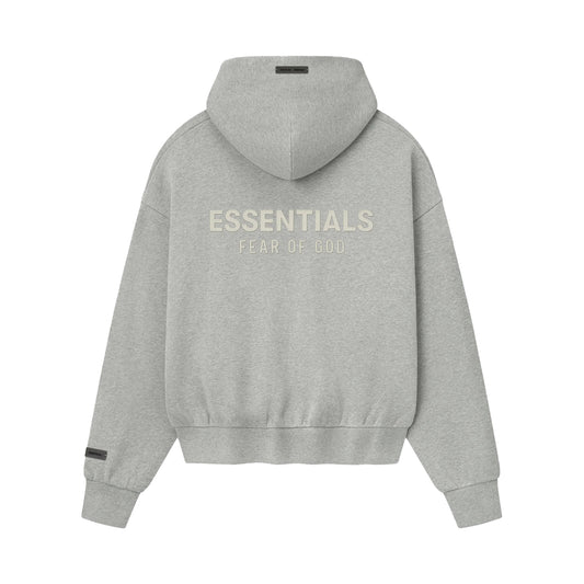 FEAR OF GOD ESSENTIALS CLASSIC FLEECE ZIP-UP HOODIE CONCRETE HEATHER