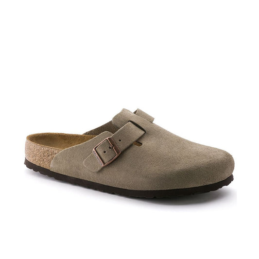 BIRKENSTOCK BOSTON SOFT FOOTBED SUEDE LEATHER TAUPE