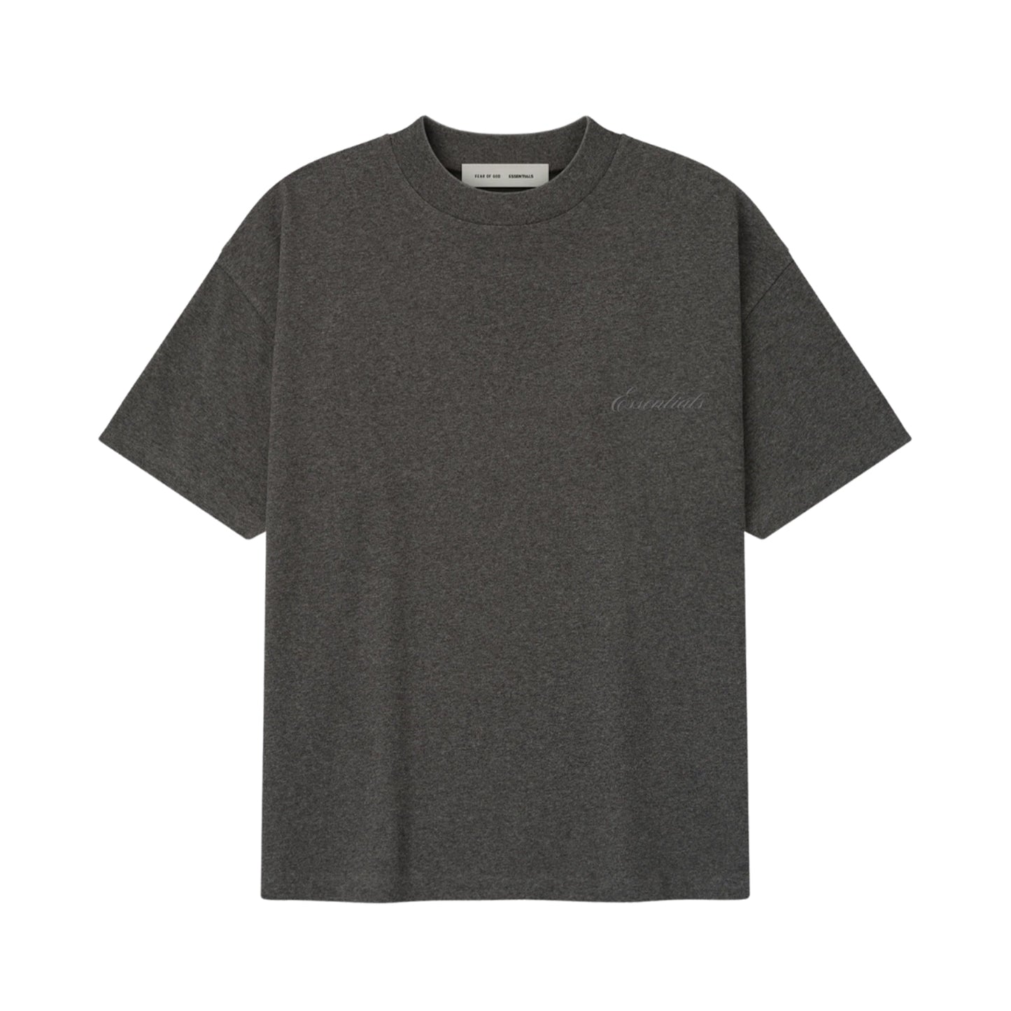 FEAR OF GOD ESSENTIALS EMBROIDERED CLASSIC SHORT SLEEVE TEE CHARCOAL HEATHER