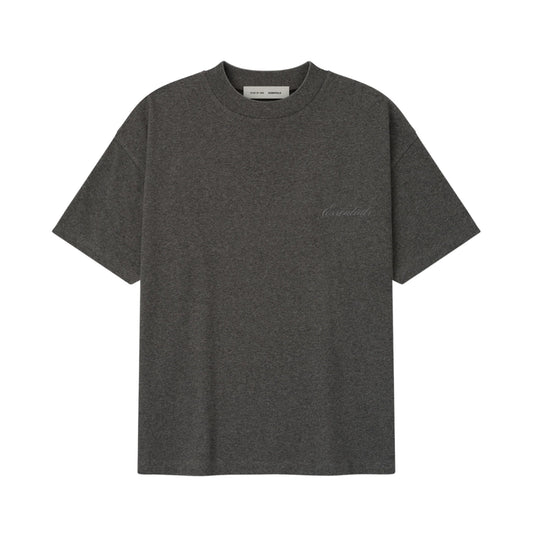 FEAR OF GOD ESSENTIALS EMBROIDERED CLASSIC SHORT SLEEVE TEE CHARCOAL HEATHER