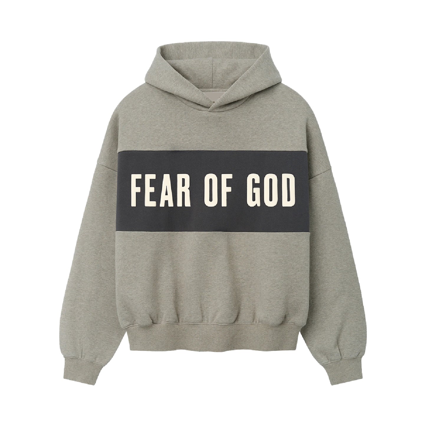 FEAR OF GOD ESSENTIAL CROPPED RELAXED PANELLED HOODIE SEAL HEATHER/IRON GREY