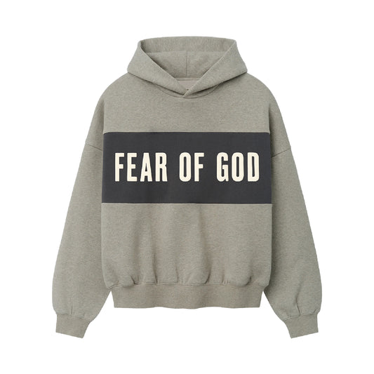 FEAR OF GOD ESSENTIAL CROPPED RELAXED PANELLED HOODIE SEAL HEATHER/IRON GREY