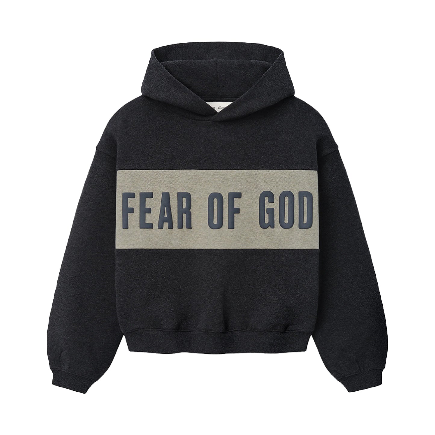 FEAR OF GOD ESSENTIAL KIDS CROPPED RELAXED PANELLED HOODIE IRON GREY HEATHER/SEAL HEATHER