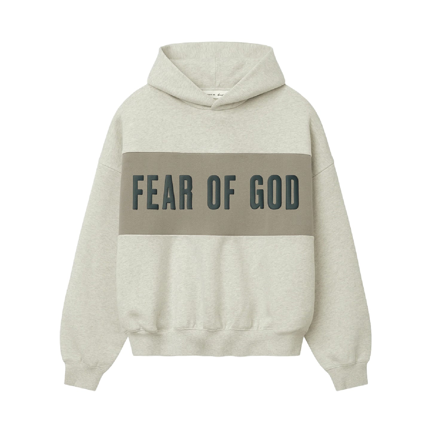 FEAR OF GOD ESSENTIAL CROPPED RELAXED PANELLED HOODIE SEAL VANILLA HEATHER/SEAL