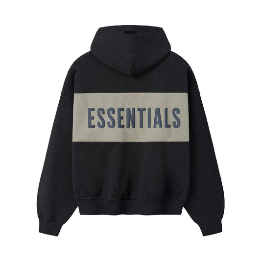 FEAR GOD ESSENTIAL CROPPED RELAXED PANNELED HOODIE IRON GREY HEATHER/SEAL HEATHER