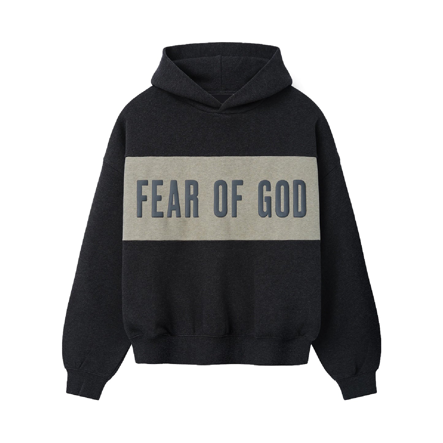 FEAR GOD ESSENTIAL CROPPED RELAXED PANNELED HOODIE IRON GREY HEATHER/SEAL HEATHER