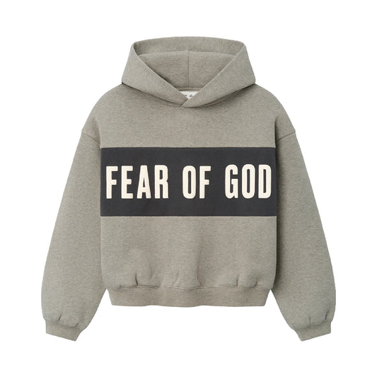FEAR OF GOD ESSENTIALS KIDS CROPPED RELAXED PANELLED HOODIE SEAL HEATHER/IRON GREY