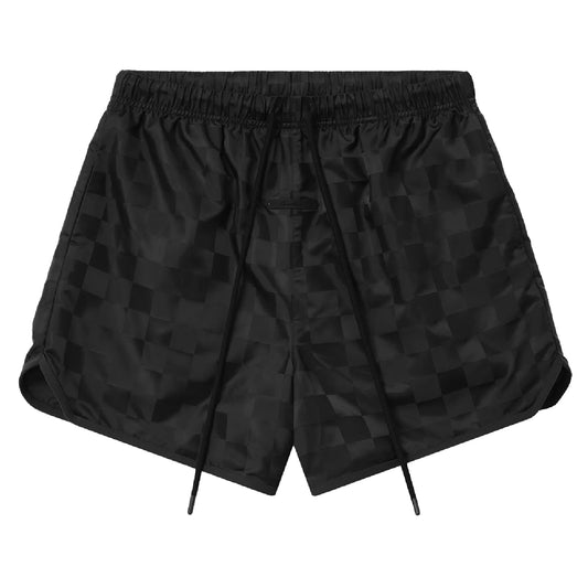 FEAR OF GOD ESSENTIAL NYLON CHECKERED GYM SHORT VINTAGE BLACK