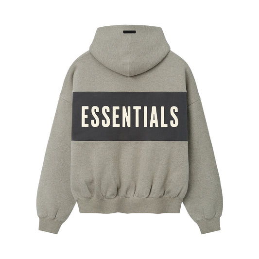 FEAR OF GOD ESSENTIAL CROPPED RELAXED PANELLED HOODIE SEAL HEATHER/IRON GREY