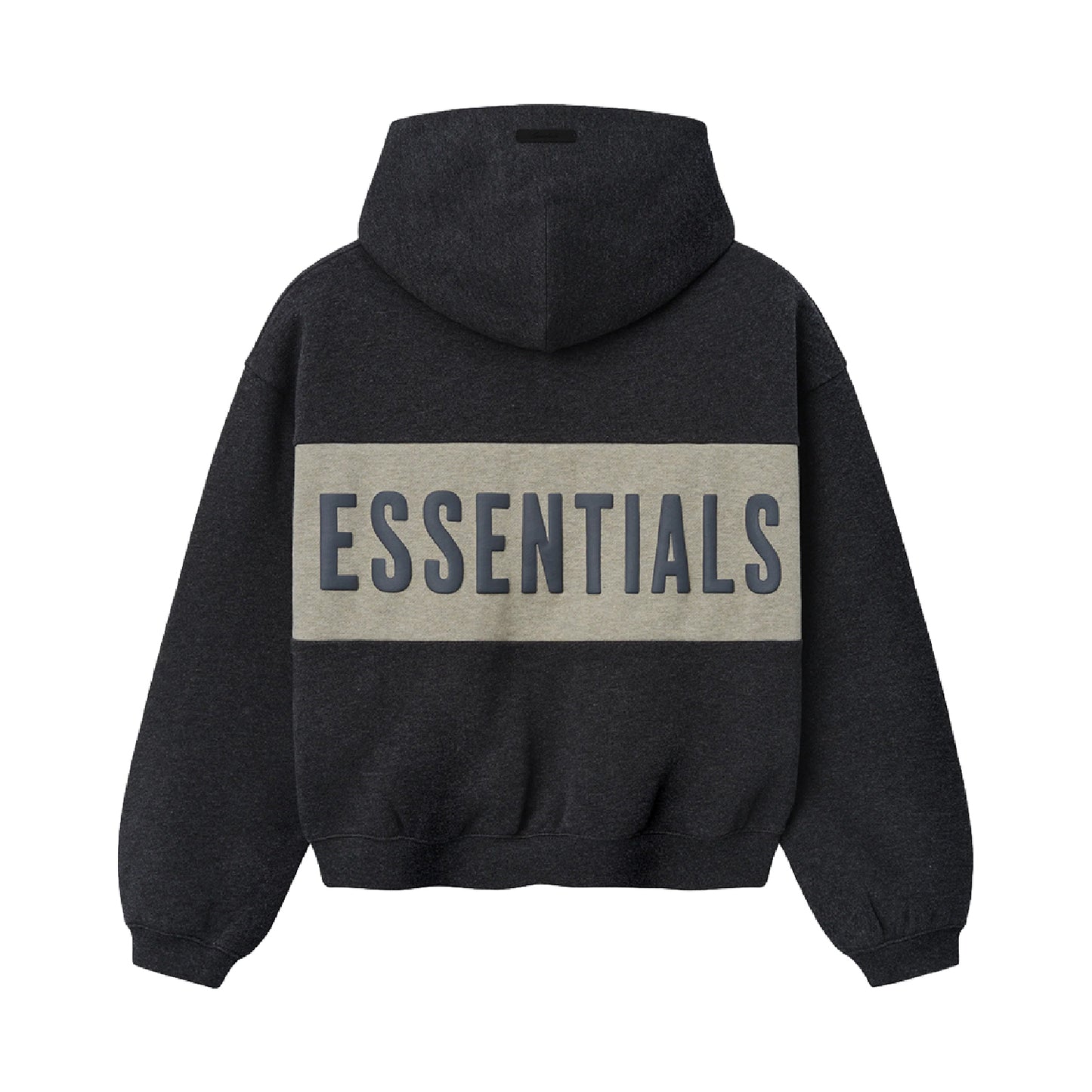 FEAR OF GOD ESSENTIAL KIDS CROPPED RELAXED PANELLED HOODIE IRON GREY HEATHER/SEAL HEATHER