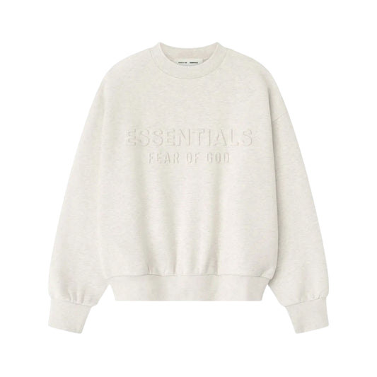 FEAR OF GOD ESSENTIALS EMBOSSED CLASSIC CREWNECK SWEATSHIRT OATMEAL HEATHER