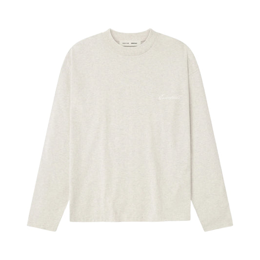 FEAR OF GOD ESSENTIALS EMBROIDERED CLASSIC LONG SLEEVE TEE OATMEAL HEATHER
