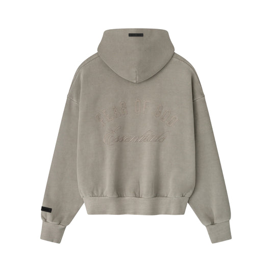 FEAR OF GOD ESSENTIALS EMBROIDERED CLASSIC FULL ZIP HOODIE SMOKE GREY