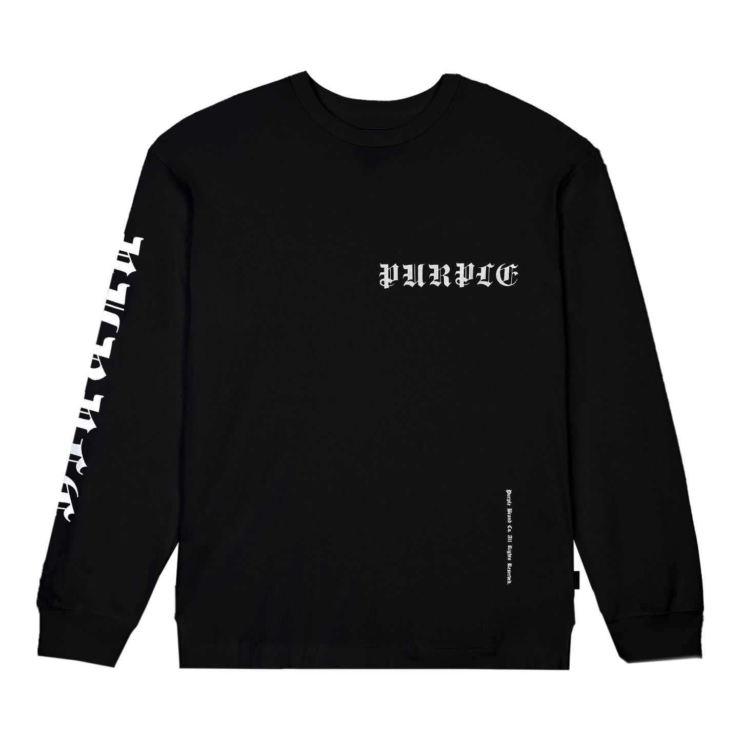 PURPLE BRAND TEXTURED JERSEY LS TEE GOTHIC WORDMARK BLACK BEAUTY